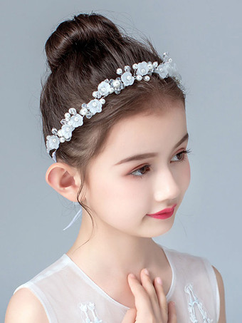フラワーガールヘッドピースシルバーパールアクセサリーパールキッズヘアアクセサリー