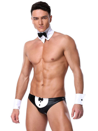 Men Sexy Costume Waiter Two Tone Halloween Black Night Club Wear