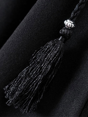 ポンチョ コート ブラック  フード付き マントコート レディースアウター タッセル レディースファッション プラスサイズ ポリエステル 七分袖 女性用