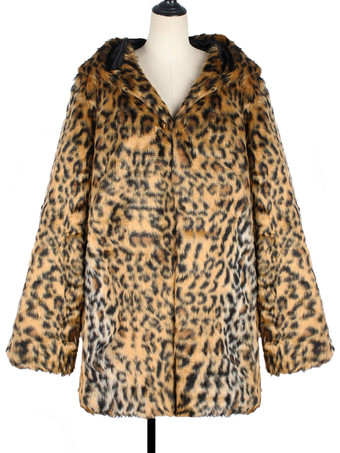 メンズコートオーバーサイズフード付きヒョウ柄シックモダンコーヒーブラウン