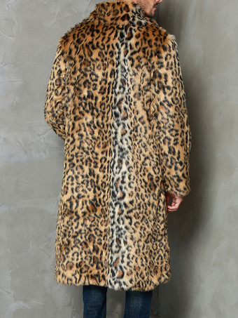 メンズコートオーバーサイズターンダウンカラーヒョウプリントシックハンサムコーヒーブラウン