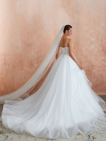 Brautkleider Prinzessin Prinzessin Brautkleider ärmellos viereckiger Ausschnitt Elfenbeinfarbe Tüll Mit Schleppe und Schnürung