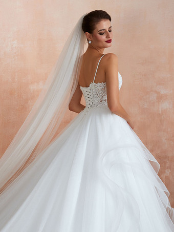 Brautkleider Prinzessin Prinzessin Brautkleider ärmellos viereckiger Ausschnitt Elfenbeinfarbe Tüll Mit Schleppe und Schnürung