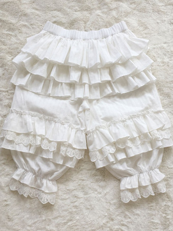 ホワイト 甘いロリータパンツホワイトジャカードルーズロリータパンツ