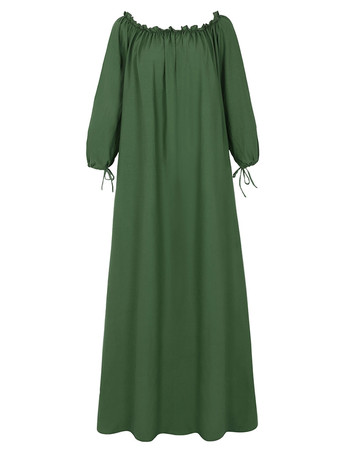 Maxikleid Langarm Sommerkleider lang Grün  Damenmode Einschulter und Herbst und Straßen-Style maxi kleid Baumwolle Kleider