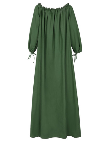 Maxikleid Langarm Sommerkleider lang Grün  Damenmode Einschulter und Herbst und Straßen-Style maxi kleid Baumwolle Kleider