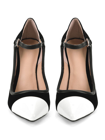 ハイヒール ポインテッドトゥ パンプス PU ブラック 10cm メリージェーンシューズ ピンヒール シューズ カラーブロック ハイヒールシューズ 結婚式 二次会 通勤用 仕事 キャバ 卒園式 卒園式 レディース靴