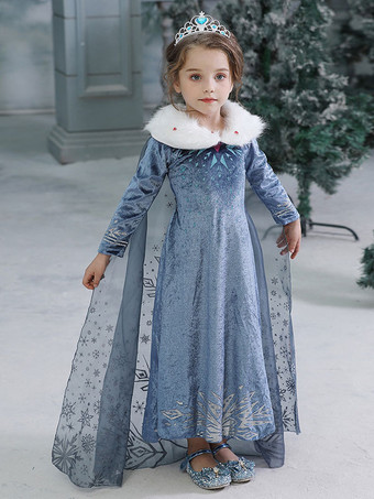 Children Cosplay Dress Princess Elsa Hot Stamping Blue Dress Kids Cosplay Costumes