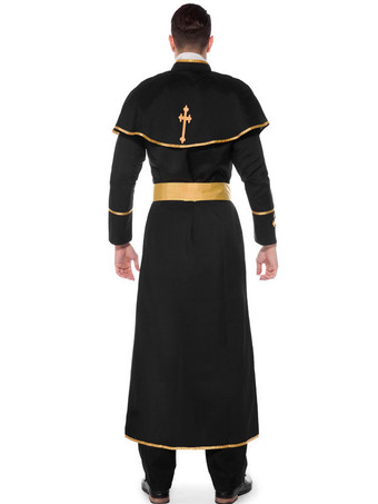 Costumes d'Déguisements Halloween Prêtre Noir Vêtements Pour Hommes Cape Cape Estampage à chaud Costumes