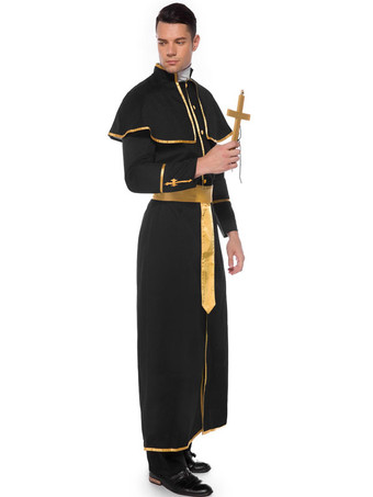 Costumes d'Déguisements Halloween Prêtre Noir Vêtements Pour Hommes Cape Cape Estampage à chaud Costumes