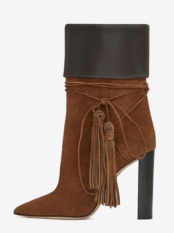 ショートブーツ ポインテッドトゥ ブラック  ブーティ レディースブーツ 太ヒール 12cm マイクロスエード レースアップ 無地 カジュアル レディース靴 シューズ