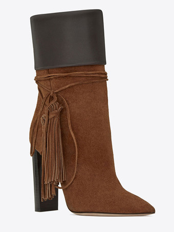 ブラウン ショートブーツ ポインテッドトゥ ブラック  ブーティ レディースブーツ 太ヒール 12cm マイクロスエード レースアップ 無地 カジュアル レディース靴 シューズ