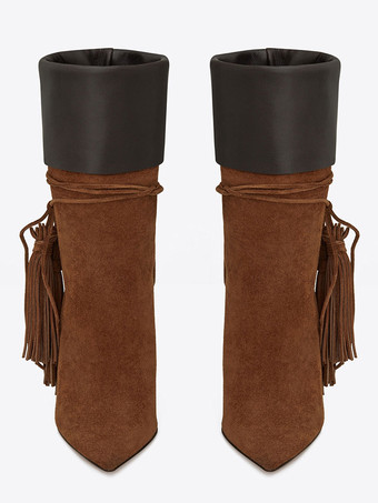 ショートブーツ ポインテッドトゥ ブラック  ブーティ レディースブーツ 太ヒール 12cm マイクロスエード レースアップ 無地 カジュアル レディース靴 シューズ