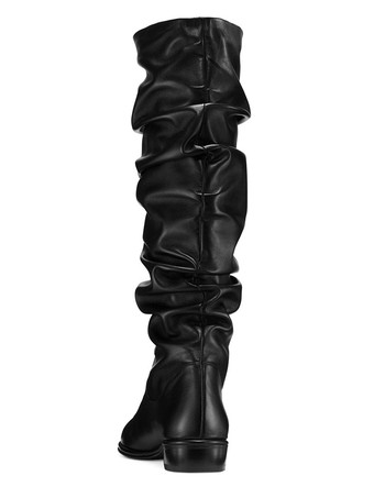 ロングブーツ ラウンドトゥ レディースブーツ フラットヒール ブラック  PU シューズ 2cm 無地 カジュアル レディース靴