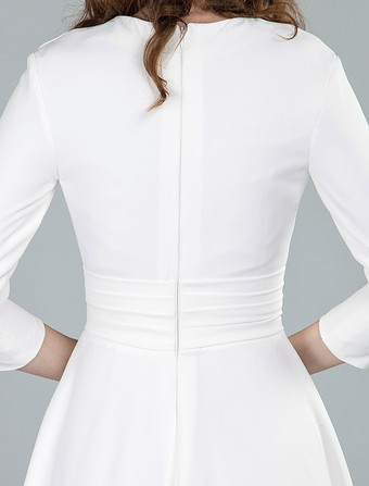 Robes de mariée courtes col en v manches 3/4 longueur longueur genou robe de mariage