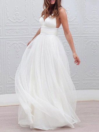 simple wedding dresses 2024 a line v neck straps backless tulle beach wedding bridal dress