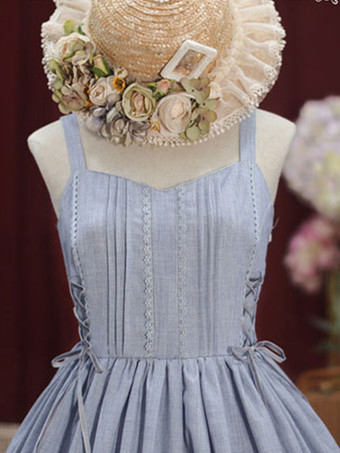 甘いロリータJSKドレスレースアップフリルコットンロリータジャンパースカート