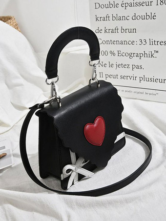 ブラック 甘いロリータバッグピンクPUレザーハンドバッグロリータアクセサリー