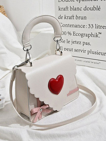 ホワイト 甘いロリータバッグピンクPUレザーハンドバッグロリータアクセサリー