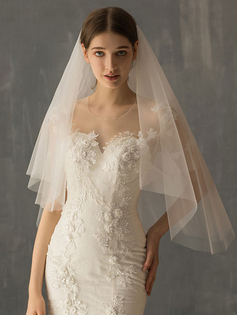 ウェディングベール2層チュールカットエッジドロップブライダルベール