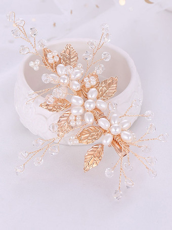 かぶと結婚式のかぶり物真珠の葉花金属ブライダルヘアアクセサリー