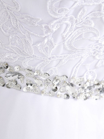 Brautkleider 2025 eine Linie Perlen Juwel Neck ärmellos bodenlangen Tüll traditionelles Brautkleid mit Schleppe