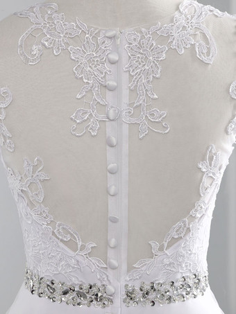 Brautkleider 2025 eine Linie Perlen Juwel Neck ärmellos bodenlangen Tüll traditionelles Brautkleid mit Schleppe