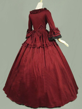 プリンセス 女性用 貴族ドレス 中世 ドレス ピンク 長袖 綿混紡 綿混紡 パーティー ドレス ヨーロッパ　宮廷風 レトロコスチューム バーガンディ