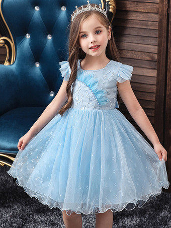 Blau Teenager Kleid-Sommer-Kinder-Party-elegante Prinzessin Long Tulle Baby-Kind-Spitze Trauung Kleider
