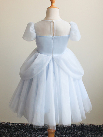 フラワーガールドレスベビーブルージュエルネック半袖ティアードパールキッズパーティードレス
