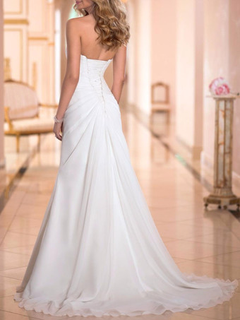 Abiti da Sposa Semplici Avorio smanicato in chiffon con scollo a cuore a colonna Abito da Sposa Semplice