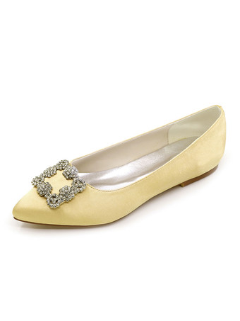 ゴールド ウェディングシューズ サテン ポインテッドトゥ フラット ブライダルシューズ