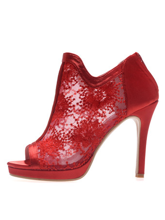 ウェディングシューズ レース オープントゥ スチレットヒール ブーティブライダル シューズ ホワイト