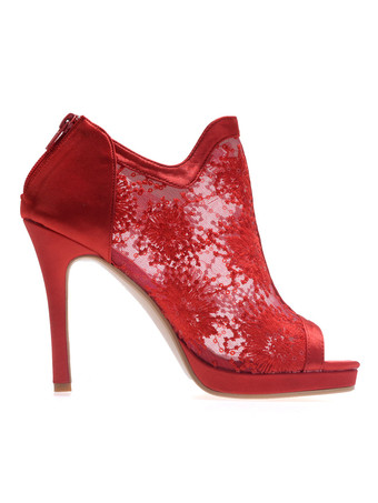 ウェディングシューズ レース オープントゥ スチレットヒール ブーティブライダル シューズ ホワイト