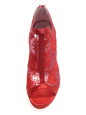 ウェディングシューズ レース オープントゥ スチレットヒール ブーティブライダル シューズ ホワイト