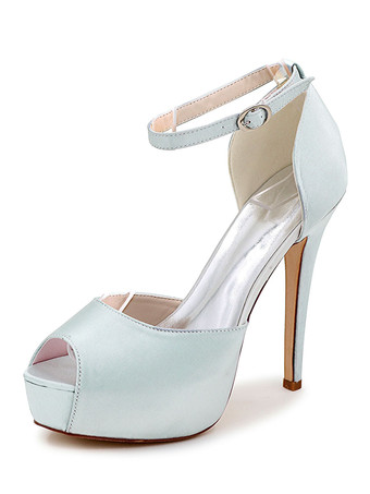シルバー レディースウェディングシューズサテンピープトウスティレットヒールプラットフォームブライダルシューズ