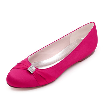 Rojo oradoZapatos de novia de satén Zapatos de Fiesta Plana Zapatos Azul francia Zapatos de boda de puntera redonda con lazo