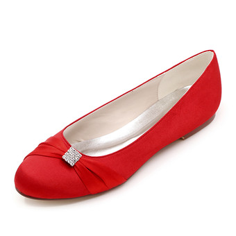 RojoZapatos de novia de satén Zapatos de Fiesta Plana Zapatos Azul francia Zapatos de boda de puntera redonda con lazo