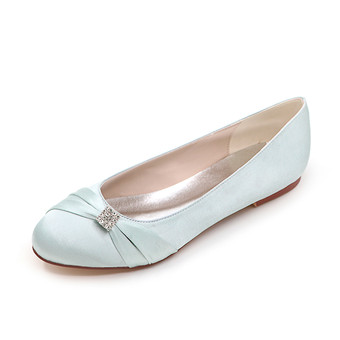 plateado Zapatos de novia de satén Zapatos de Fiesta Plana Zapatos Azul francia Zapatos de boda de puntera redonda con lazo