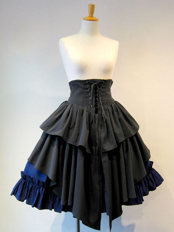 ブルー ゴシックロリータドレス SKレースアップ ロリータスカート ブルーカラーブロック