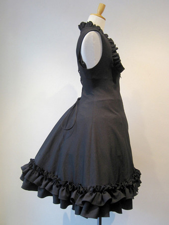 ゴシックロリータJSKドレスレースアップブラックロリータジャンパースカート