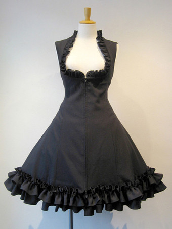 ブラック ゴシックロリータJSKドレスレースアップブラックロリータジャンパースカート