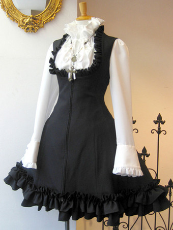 ゴシックロリータJSKドレスレースアップブラックロリータジャンパースカート