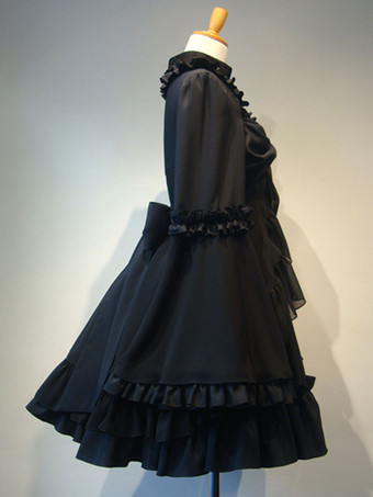 ゴシックロリータドレス レースネックライン フレアスリーブ フリルドレス