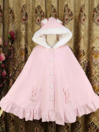 ピンク甘いロリータポンチョホワイト合成配管冬ロリータ生き抜く