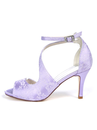 エレガントなブライダルシューズホワイトレースオープントゥスチレットヒールウェディングシューズ