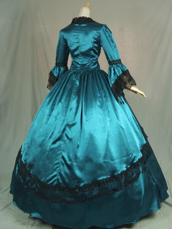 プリンセス 女性用 貴族ドレス 中世 ドレス ティール 長袖 シルクライク シンセティック（合成素材） コスプレ ドレス ゴシック ヨーロッパ　宮廷風 レトロコスチューム