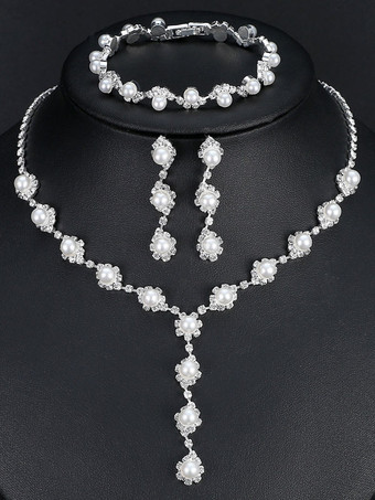 ジュエリーセットシルバーメタル合金ラインストーンピアス3ピースジュエリーセット