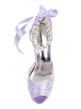 結婚式の靴プラットフォームレースのぞき見つま先真珠4.9 "ブライダルシューズ