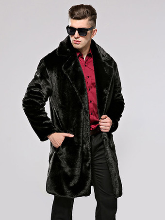 メンズフード付きフェイクファージャケットウィンターコートブラック